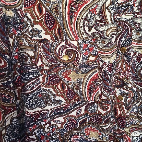 BCBGMaxazria Paisley Print Long Sleeved Button Down Shirt, Snap Closure Size L - Picture 3 of 9